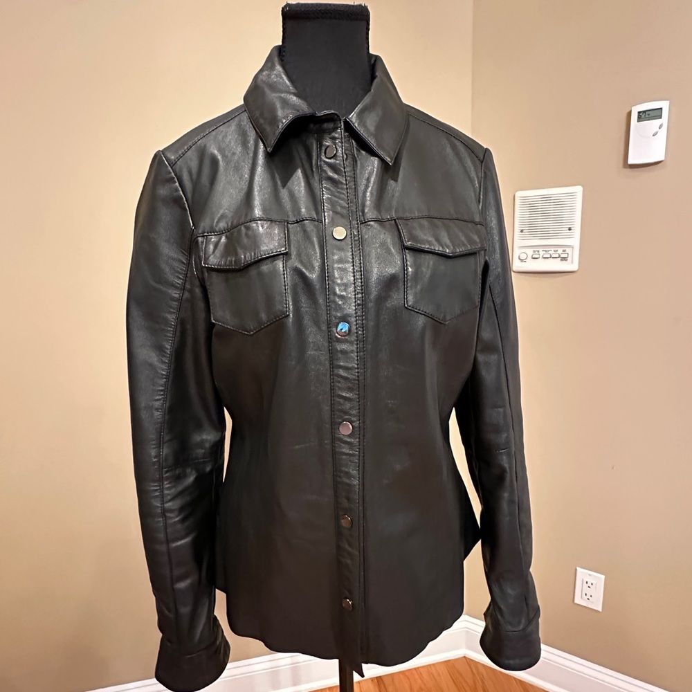 BOD & CHRISTENSEN leather shirt jacket black size M